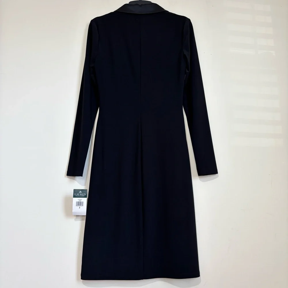 NWT Lauren Ralph Lauren  black long sleeve silk tuxedo formal prom blazer dress
